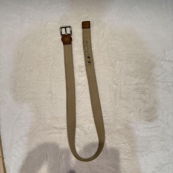 Genuine Leather On 100% Cotton Canvas Belt Men’s Size 40 Brown - Picture 7 of 8